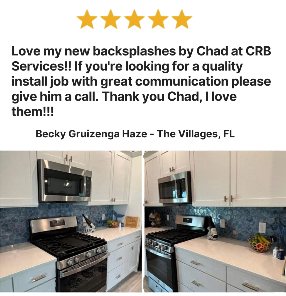 5-star customer review for CRB Services Pro, a tile contractor in The Villages, FL.