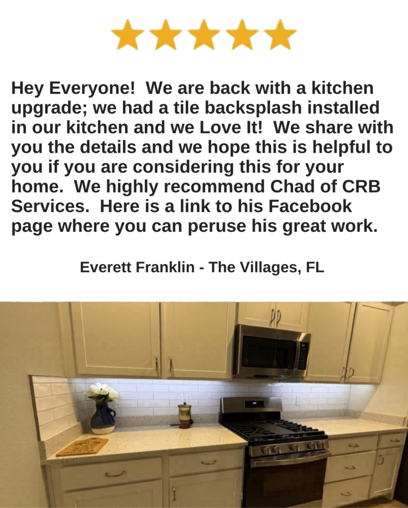5-star customer review for CRB Services Pro, a tile contractor in The Villages, FL.
