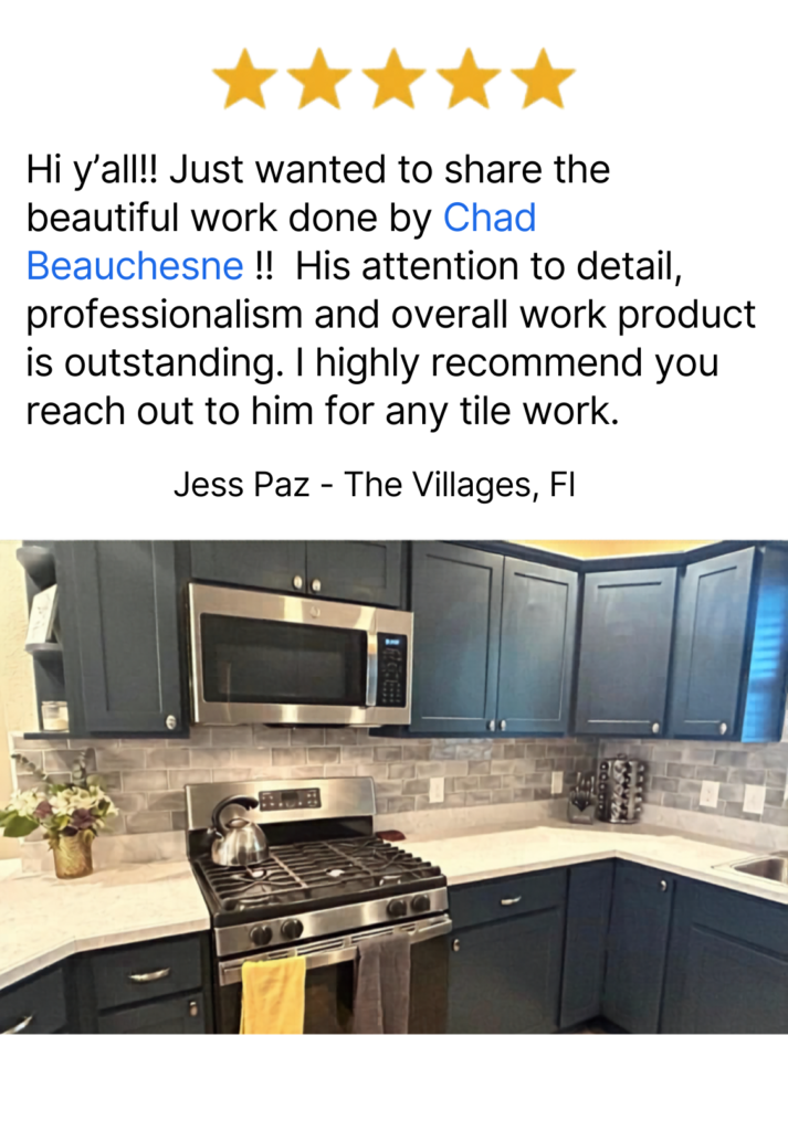 5-star customer review for CRB Services Pro, a tile contractor in The Villages, FL.